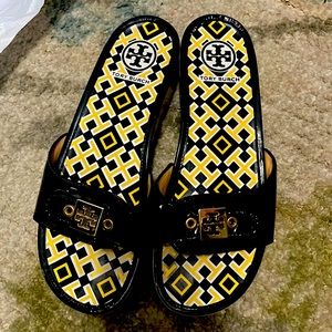 Tory Burch Blue Patent Leather Dixon Clogs